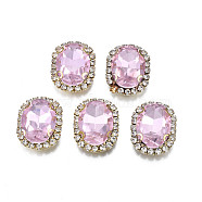 Sew on Rhinestone, Transparent Glass Rhinestone, with Brass Prong Settings, Faceted, Oval, Pink, 22x17x7mm, Hole: 0.9mm(RGLA-S030-24B-B01)