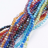 Glass Beads Strands, Round, Mixed Color with AB Color Plated, Beads: about 4mm in diameter, hole: 1mm, about 13 inch/strand, about 80pcs/strand(M-GR4mm-AB)