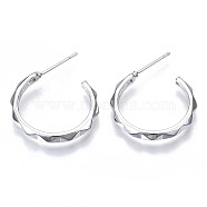 Brass Half Hoop Earrings, Stud Earring, with Stainless Steel Pins, Nickel Free, Ring, Real Platinum Plated, 24x21.5mm, Pin: 0.7mm(KK-N232-109P-NF)