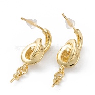 Brass Stud Earring Findings, Half Hoop Earrings, with Steel Pin and Plastic Ear Nuts, with Peg Bails for Half Drill Beads, Long-Lasting Plated, Real 18K Gold Plated, 27x9x7mm, Pin: 0.8mm(EJEW-A056-27G)
