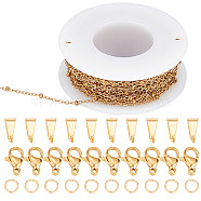 DIY Chain Necklaces Making Kits, Including 304 Stainless Steel Cable Chains & Lobster Claw Clasps, Brass Open Jump Rings, 201 Stainless Steel Snap on Bails, Real 18K Gold Plated(DIY-SC0020-82)