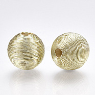 Wood Beads Covered with Polyester Cord Wire, Round, Gainsboro, 14~15x13~14mm, Hole: 2~3mm(X-WOVE-S117-14mm-04)