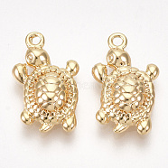 Brass Charms, Tortoise, Nickel Free, Real 18K Gold Plated, 14.5x9x3mm, Hole: 1mm(KK-S350-243)