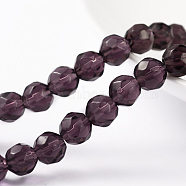 Faceted Glass Round Beads Strands,  Purple, about 6mm in diameter, Hole: about 0.5mm, about 50pcs/strand, 13 inch(X-GF6mmC03-1)