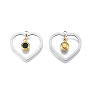 201 Stainless Steel Pendants, with Rhinestone, Heart with Flat Round, Real Gold Plated & Stainless Steel Color, Emerald, 23x24x1mm, Hole: 1.6mm(STAS-N090-LA896-5P)