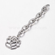 201 Stainless Steel Chain Extender, with Flower Charms, Stainless Steel Color, 65x6mm(STAS-H434-42P)