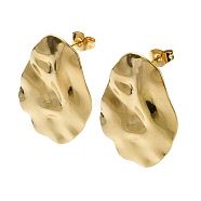 Ion Plating(IP) 201 Stainless Steel Stud Earrings, with 304 Stainless Steel Pins, Textured Teardrop, Real 18K Gold Plated, 30x20mm(EJEW-K270-13G)