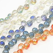 Faceted Electroplate Glass Round Beads Strands, Rainbow Plated, Mixed Color, 8mm, Hole: 1mm, about 99pcs/strand, 26 inch(EGLA-J053-M)