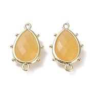 Natural Topaz Jade Connector Charms, with Golden Plated Brass Edge Loops, Faceted, Teardrop, 24x14.5x5mm, Hole: 1.2mm & 1.4mm(G-G012-05G-20)