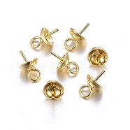 201 Stainless Steel Cup Pearl Peg Bails Pin Pendants, For Half Drilled Beads, Golden, 8x5mm, Hole: 2mm, Pin: 0.7mm(STAS-O107-16G)