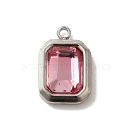 304 Stainless Steel Glass Pendants, Rectangle Charms, Stainless Steel Color, Flamingo, 13.5x9x5mm, Hole: 1.4mm(STAS-L022-062P-06)