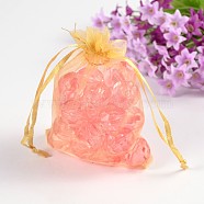 Organza Gift Bags, with Drawstring, Rectangle, Gold, 12x10cm(OP106)