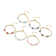 Heart with Evil Eye Enamel Link Bracelet with Clear Cubic Zirconia Tennis Chains, Gold Plated Brass Jewelry for Women, Cadmium Free & Lead Free, Mixed Color, 7-1/8 inch(18cm)(BJEW-G650-04G)