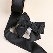 10 Yards Polyester Ruffled Ribbons, for Bowknot, Clothing Ornament, Black, 1 inch(25mm)(PW-WG29113-01)