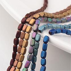 Electroplate Non-magnetic Synthetic Hematite Bead Strands, Frosted, Cuboid, Mixed Color, 5x3mm, Hole: 1mm, about 87pcs/strand, 15.7 inch(G-F300-40B-F)