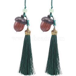 Acorn Wood Diffuser Pendant Decorations, Chinese Knot Tassel Charm for Mobile Phone Car Bag Decoration, Coconut Brown, 176mm(HJEW-WH0042-54B)