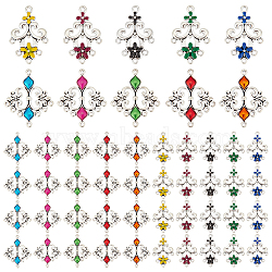 PandaHall Elite 50Pcs 10 Style Alloy Enamel Chandelier Component Links, Cadmium Free & Lead Free, Flower, Antique Silver, Mixed Color, 35x29x3mm & 34x22x3mm, Hole: 1.5mm & 2mm, 5pcs/style(ENAM-PH0002-59)