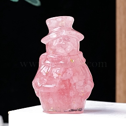 Resin Snowman Display Decoration, with Natural Rose Quartz Chips inside Statues for Home Office Decorations , 40x60mm(PW-WGE8590-01)