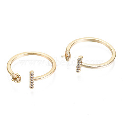 Brass Micro Clear Cubic Zirconia Cuff Finger Rings Setting, for Half Drilled Bead, Nickel Free, Real 18K Gold Plated, US Size 8(18.1mm), Pin: 0.8mm(for half drilled beads)(KK-T056-52G-NF)