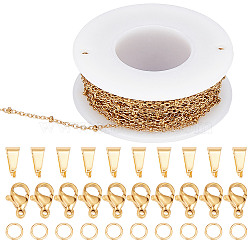 DIY Chain Necklaces Making Kits, Including 304 Stainless Steel Cable Chains & Lobster Claw Clasps, Brass Open Jump Rings, 201 Stainless Steel Snap on Bails, Real 18K Gold Plated(DIY-SC0020-82)