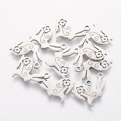201 Stainless Steel Bunny Pendants, Rabbit, Easter Bunny, Stainless Steel Color, 16x12x1mm, Hole: 1.5mm(STAS-S105-T489)
