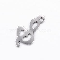 201 Stainless Steel Charms, Musical Note, Stainless Steel Color, 16x8x0.8mm, Hole: 1mm(STAS-D445-083)