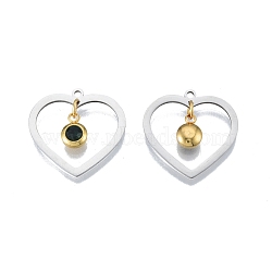 201 Stainless Steel Pendants, with Rhinestone, Heart with Flat Round, Real Gold Plated & Stainless Steel Color, Emerald, 23x24x1mm, Hole: 1.6mm(STAS-N090-LA896-5P)