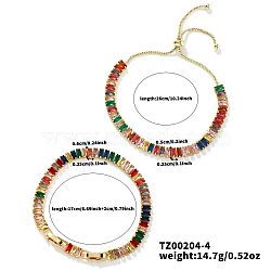 2Pcs 2 Styles Brass Cubic Zirconia Cup Chain Fashionable and Elegant Bracelets Sets, Adjustable Slider Bracelets, Golden, Colorful, 6-3/4~10-1/4 inch(17~26cm), 1pc/style(TY3571)