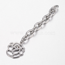 Tarnish Resistant 201 Stainless Steel Chain Extender, with Flower Charms, Stainless Steel Color, 65x6mm(STAS-H434-42P)