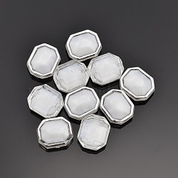 Sew on Taiwan Acrylic Silver Color Plated, Garment Accessories, Rectangle, White, 15x13x7mm, Hole: 1mm(SA62-10x12-ACS-P2)