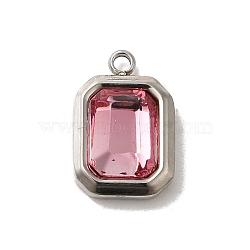 304 Stainless Steel Glass Pendants, Rectangle Charms, Stainless Steel Color, Flamingo, 13.5x9x5mm, Hole: 1.4mm(STAS-L022-062P-06)