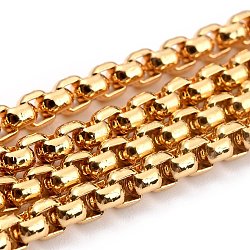 Eco-friendly Spray Painted Handmade Brass Box Chains, Soldered, with Spool, Gold, 4x4mm, 32.8 Feet(10m)/roll(KK-J276-17-P23)
