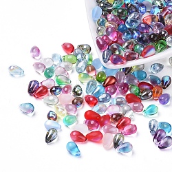 Czech Glass Beads, Electroplated/Dyed, Top Drilled Beads, Teardrop, Mixed Color, 9.5x6mm, Hole: 0.8mm, about 357~363pcs/bag(GLAA-G070-11D)