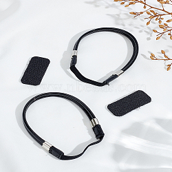 Elastic Polyester Shoelace Bands, with PU Leather & Alloy Findings, Anti-Loose Shoelaces, for High-Heeled Shoes, Black, 96x70x11mm(FIND-LP0008-51)