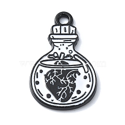 Halloween Theme Alloy Enamel Pendants, Black, Bottle Charm, Heart, 23x14.5x1.5mm, Hole: 2mm(FIND-Q102-01E)