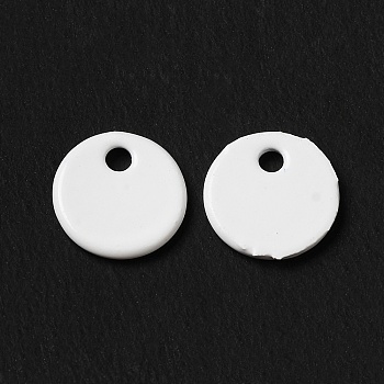 Spray Painted 201 Stainless Steel Charms, Flat Round Charm, White, 6x0.5mm, Hole: 1mm