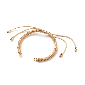 Adjustable Braided Nylon Bracelet Making, with 304 Stainless Steel Open Jump Rings and Round Brass Beads, Golden, Tan, Single Chain Length: about 6-1/2 inch(16.5cm)