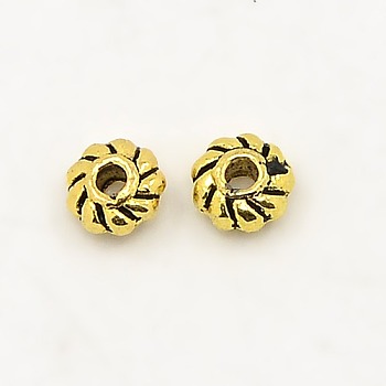 Tibetan Silver Spacer Beads, Cadmium Free & Lead Free, Gear, Antique Golden, 4x2mm, Hole: 1mm, about 12500pcs/1000g