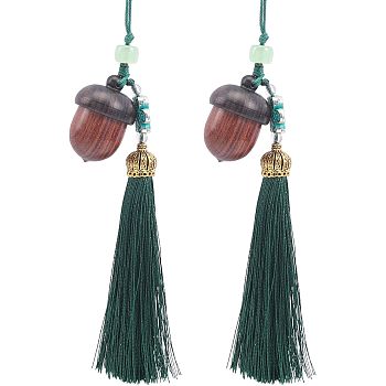 Acorn Wood Diffuser Pendant Decorations, Chinese Knot Tassel Charm for Mobile Phone Car Bag Decoration, Coconut Brown, 176mm