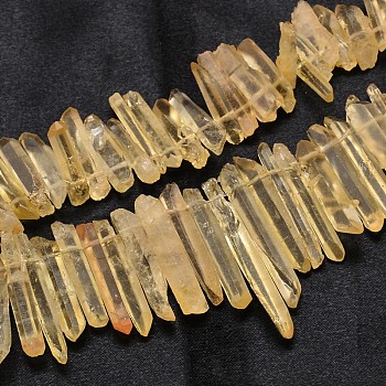 Dyed Natural Quartz Crystal Nuggets Graduated Beads Strands, Yellow, 10~45x4~8mm, Hole: 1mm, 16 inch