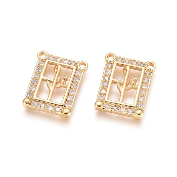 Brass Micro Pave Clear Cubic Zirconia Pendants, Long-Lasting Plated, Rectangle, Golden, 15.5x12x2mm, Hole: 1.2mm