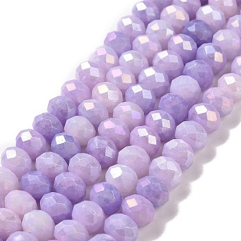 Faceted Electroplated Glass Beads Strands, AB Color Plated, Rondelle, Lilac, 7~7.5x5.5~6mm, Hole: 1.4mm, about 65pcs/strand, 15.35~15.55 inch(39~39.5cm)
