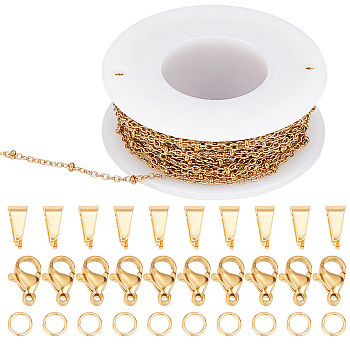 DIY Chain Necklaces Making Kits, Including 304 Stainless Steel Cable Chains & Lobster Claw Clasps, Brass Open Jump Rings, 201 Stainless Steel Snap on Bails, Real 18K Gold Plated