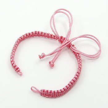 Braided Nylon Cord for DIY Bracelet Making, Pink, 145~155x5x2mm, Hole: 2~4mm