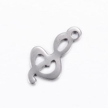 201 Stainless Steel Charms, Musical Note, Stainless Steel Color, 16x8x0.8mm, Hole: 1mm