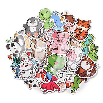 50 Sheets Paper Cartoon Animal Stickers, Mixed Color, 34~78x35~70x0.2mm, 50 sheets/bag