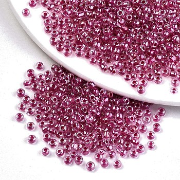 8/0 Glass Seed Beads, Transparent Inside Colours Luster, Round Hole, Round, Old Rose, 8/0, 3~4x2~3mm, Hole: 0.8mm, about 1666pcs/50g
