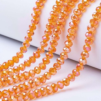 Electroplate Glass Beads Strands, AB Color Plated, Faceted, Rondelle, Dark Orange, 3.5~3.8x3mm, Hole: 0.4mm, about 113~115pcs/strand, 32~33cm