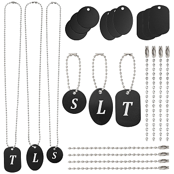 AHADERMAKER DIY Blank Pendant Necklace and Price Tag Making Kit, Including Flat Round & Rectangle & Oval Aluminium Pendants, Iron Ball Chains & Tag Chains, Black, 60Pcs/box