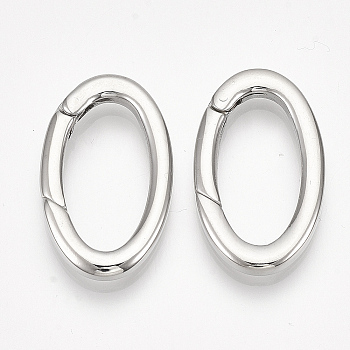 304 Stainless Steel Spring Gate Rings, Oval Rings, Stainless Steel Color, 9 Gauge, 28x16x3mm, Inner Diameter: 21x10mm